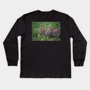 Eastern Cottontail eating Kids Long Sleeve T-Shirt